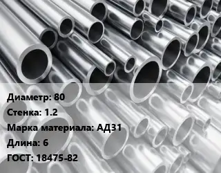 Труба алюминиевая овальная 80 s=1.2 Марка: АД31 L=6 ГОСТ: 18475-82